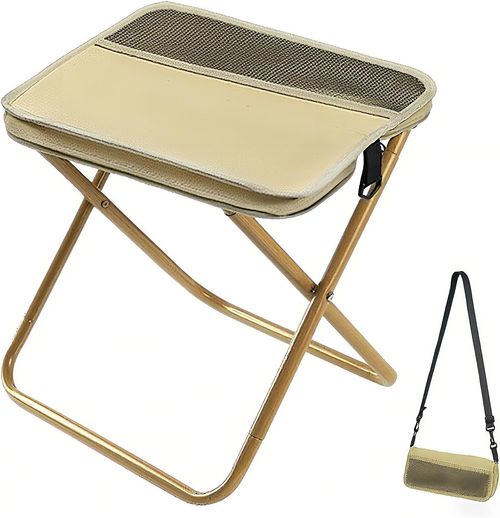 Foldable Backpack Stool, Mountaineering and Hiking Portable Stool, Outdoor Zipper Pack Folding Chair for Traveling, Camping, Fishing and Subway, Maximum Weight 330 Lbs (Shoulder Bag - Khaki, S)