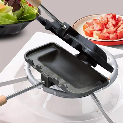 Toasted Sandwich Maker Double, Camping Toastie Maker with Heat-Resistant Handle, Breakfast Sandwich Maker, Multifunction Pancake Pan Non Stick for Home Outdoors Cooking