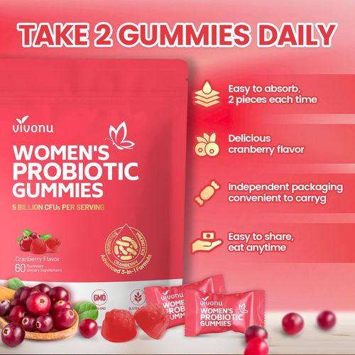 Vaginal Probiotics for Women, Feminine Balance pH Gummies for Healthy Odor, Yeast Balance and  Flora and Vitamin C for Immune Support ,60 Cranberry Gummies