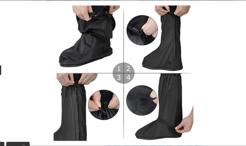 Waterproof Shoe Covers, Reusable & Foldable Rain Boot Shoe Cover with Zipper, Non-Slip, Reflector, Men Women Rain Gear, Black