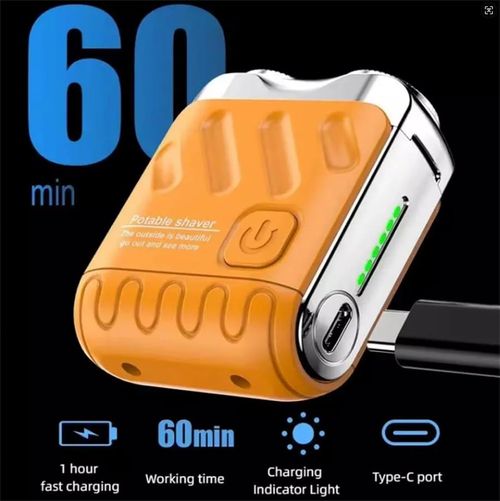 Portable Rotating Twin Ring Electric Shaver, Mini Dual Head Electric Shaver, Washable Dual Head Shaver, Portable Shaver for Home and Travel (Orange)