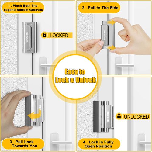 Home Security Door Lock, Upgraded Metal Door Reinforcement Lock, Withstands 1000 lbs of Impact for Inward Swing Doors, Defender Door Locks for Kids Safety, Prevent Unauthorized Entry (Silver)