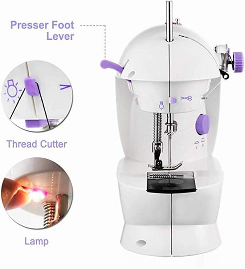 Portable Sewing Machine Mini Sewing Machine Mini with Multi-Function Adjustable 2-Speed Double Thread Electric Crafting Mending Machine with Cutter and Foot Pedal for Household, Travel, Double