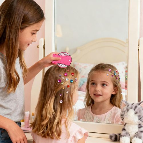 Glitter Diamond Styling Tools Hair Gemstone Styling Set -- Bling Glitter Light Up Girls' Hair Accessories with Reusable Shining Diamonds, No Heat Gem Stamper Applicator for Girl Women Hair Clothes (Pink, 1pc)