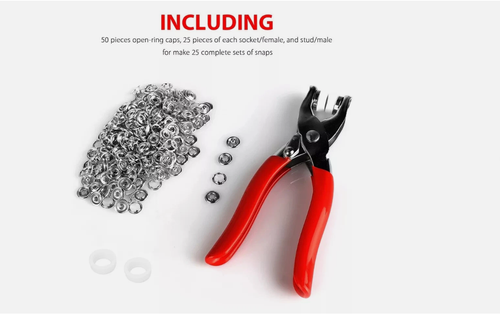 50pcs Prong Pliers Ring Press Studs Snap Popper Fasteners Sewing DIY Tool Kit