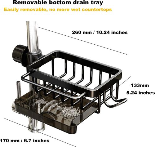 Sink Organizer Shelf for Kitchen and Bathroom — 2025 New Detachable Stainless Steel Hanging Faucet Drain Rack with Drip Tray — Faucet Sponge Holder
