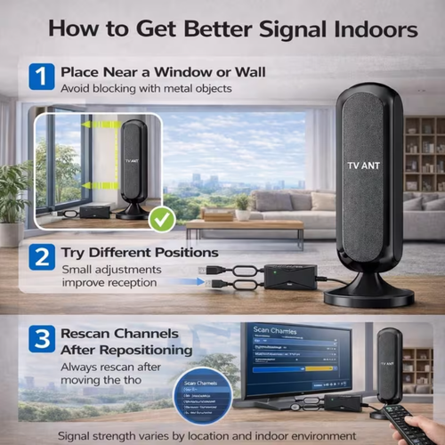 4K 1080P Local Channels with Signal Booster - High Gain Compact Antenna
