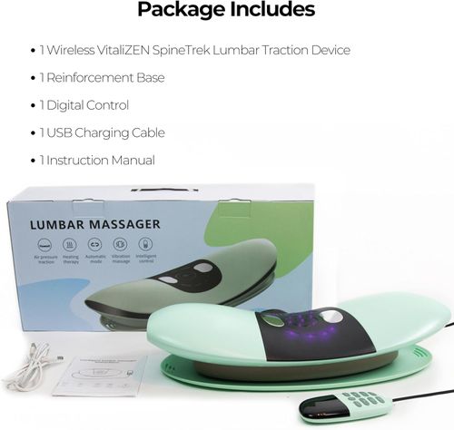 Wireless Electric Lumbar Traction Device, Red and Blue Light Therapy, Far-Infrared Heating, Timer, Vibration, Regular Traction and Oscillation Modes.