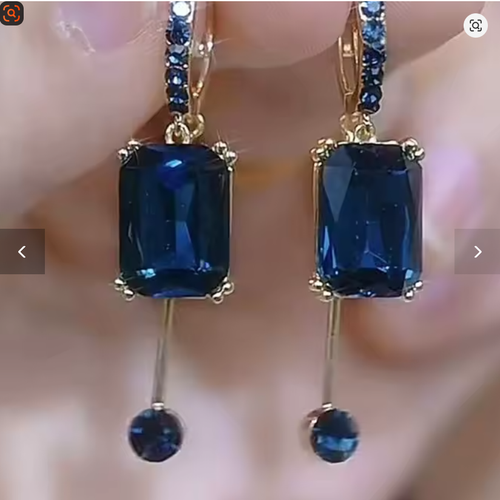 New Fashion Square Blue Crystal Pendant Earrings for Women Elegant Light Luxurious Temperament Girls Party Trend Jewelry Gifts