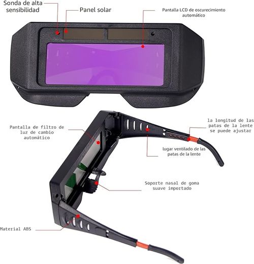 Automatic dimming solar-powered protective LCD safety welding goggles with adjustable shading, dual-sensor welding goggles, suitable for TIG, MIG, MMA and plasma welding.