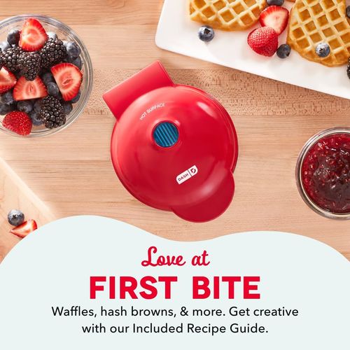 Mini Waffle Maker- Mini Machine for Creative Homemade Treats - Nonstick Iron with Unique Print Design - Stylish Waffle Machine - Red Heart