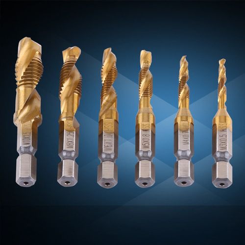 6 Pack Combination Drill Tap Bit Set, Thread Tap Drill Bits Set M3 M4 M5 M6 M8 M10 Metric Drill and Tap Set for Drilling, Tapping, Countersinking