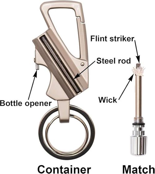 AirMount metal 3 in 1 Keychain Lighter|Waterproof Cigarette Flint Lighter + Keyring + Bottle Opener|Emergency Fire Starter Match Sticks Used for Outdoor Camping