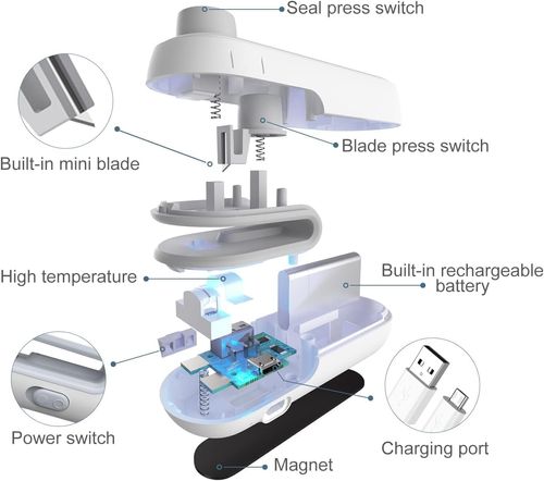 Portable Mini Sealing Machine, 2 in 1, USB Rechargeable, Magnetic Bag Sealer, Heat Seal with Cutter, Plastic Bags Packing Machine
