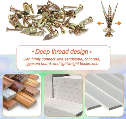 50Pcs Metal Self-Drilling Anchors and 50Pcs Screws Kit, No Drill Or Holes in Wall for Fixing TV, Shelf, Cabinet, Curtains, Calligraphy