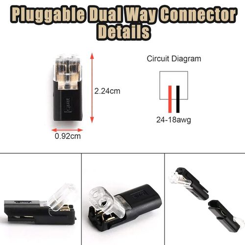 50 pcs Double-Wire Plug-In Connector, Pluggable Led Wire Connectors with Locking Buckle Fast Connect Low Voltage Wire Connectors