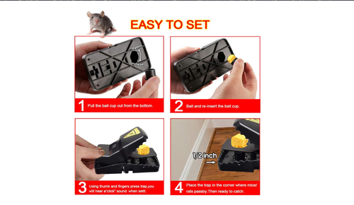 Rats Trap, Mice Traps That Work, Mice Snap Trap with Bait Cup, Reusable, Effective Mouse Catcher Indoor 2 Pack