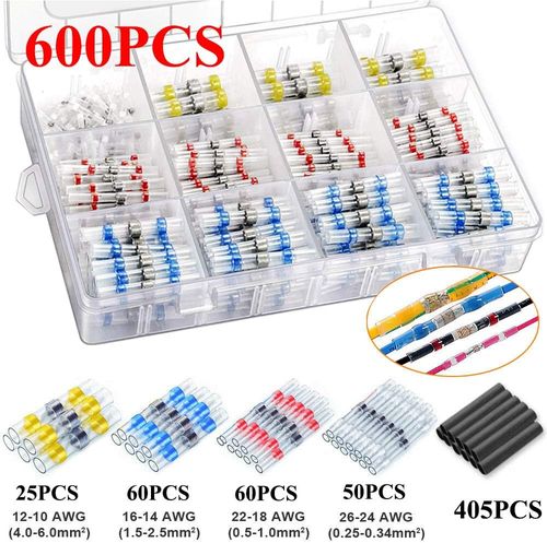 500Pcs Solder Seal Wire Connectors Kit, Heat Shrink Butt Connectors Waterproof and Insulated Electrical Wire Terminals