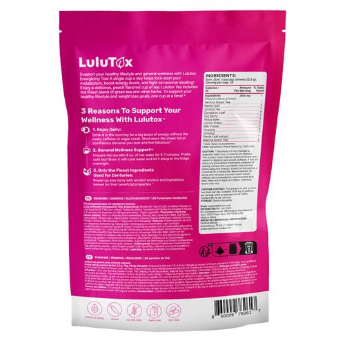Detox Tea - Herbal Blend with Dandelion, Ginseng, and Ginger - Supports A Healthy Weight, Digestive Health - Vegan, All Natural, Laxative-Free - Peach Flavor