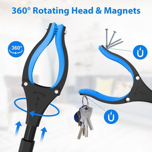 Reacher Tool, Foldable Reacher Grabber Pickup Tool , Extra Long Trash Picker Upper Grabber, Extension Grabbers for Seniors, Blue