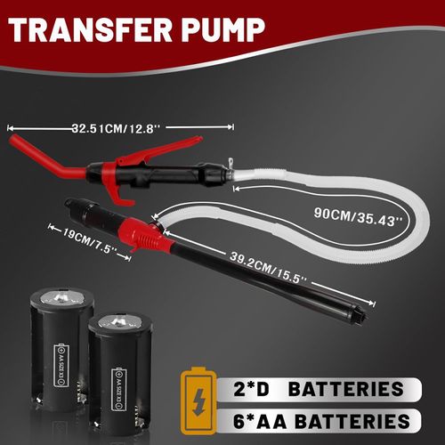 Gas Transfer Pump Battery Powered - Fuel Transfer Pump with Nozzle - Battery Operated Gas Pump With 3 FT Long Hose 2.2 GPM Transfer Pump For Water Kerosene Gas Can