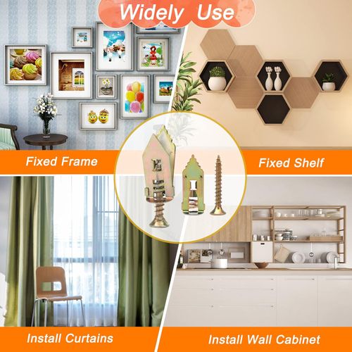 50Pcs Metal Self-Drilling Anchors and 50Pcs Screws Kit, No Drill Or Holes in Wall for Fixing TV, Shelf, Cabinet, Curtains, Calligraphy