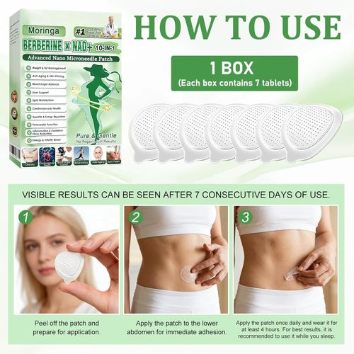 Berberine Patches for Weight Loss, 10-in-1 Nano Microdarts Moringa Berberine Patch, Natural Berberine Patches for Women and Men, Ultra-Thin Invisible Gentle Skin Formula