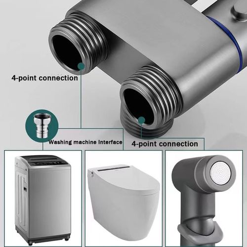 1-In-2-Out Dual Control Valve, 1-In-2-Out Washing Machine and Toilet Faucet, Bathroom Faucet with Pull Out Sprayer, Easy to Assemble (Grey Suit)