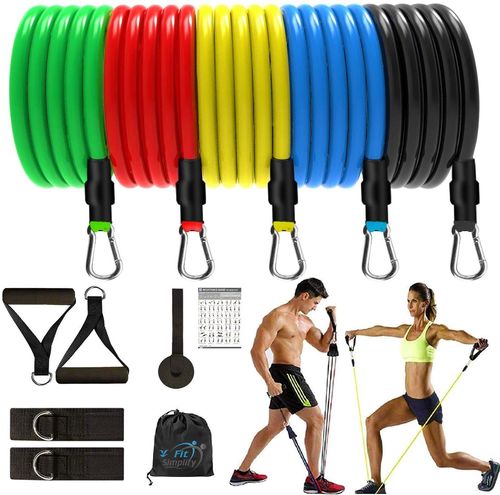 Fit Simplify Resistance Bands Set for Exercise, Stretching and Workout Toning Tube Kit with Foam Handles, Door Anchor, Ankle Strap and Long Carry Bag for Men, Women (Multicolour)