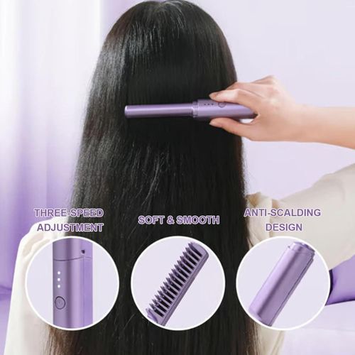 Latest Hairdressing Comb, Ceramic Hairdressing Comb, USB Rechargeable Portable Hair Straightener Mini Cordless Flat Iron, Hair Straightener Combs for All Hair