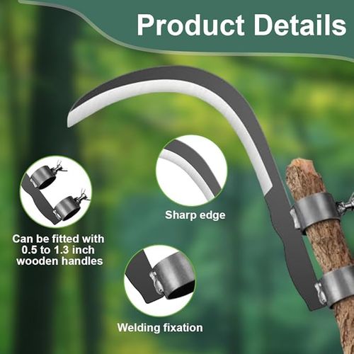 Grass Sickle Cutter Head, Manganese Steel Sharp Curved Blade for Grass, Weeds, Harvesting and Gardening, Hand Sickle Cutter, Durable Manual Farming Tool for Cutting and Trimming Plants for Kids and Adults.
