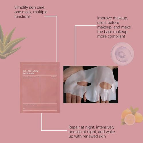 Bio-collagen mask, 4-pack, deep-nourishing collagen sleeping mask, water-soluble bio-collagen deep-hydrating sleeping mask, anti-aging collagen mask.