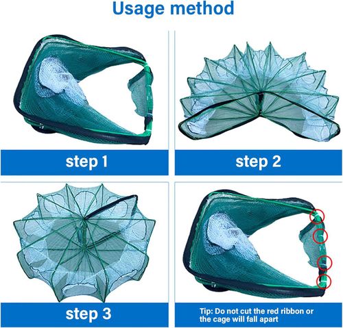 Fishing Traps Net Fishing Net Shrimp Cage Foldable Fishing Net Traps  8 Hole Shrimp Cage Meshes Crabbing Equipment