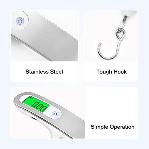 Rechargeable Luggage Scale with Hook and Type-C Port - Portable, Digital, High-Precision, and Ideal for Backpacks, Suitcases, and Carry-Ons - Up to 110 and 50kg Capacity -Hook