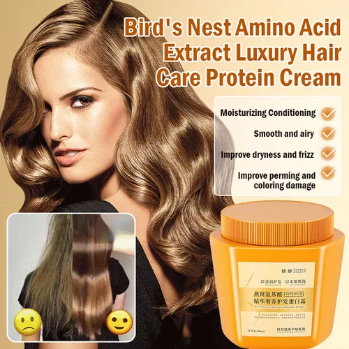 Fleessential Hair Protein Cream, Amino Acid Essence Luxury Nourishing Hair Protein Cream, Collagen Hair Mask, 500ml Repairing Essence Hair Mask, Hair Repair Cream for Dry Damaged Hair (1PC)