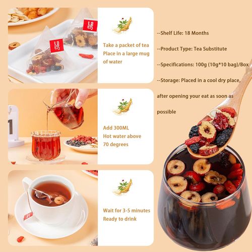 Ginseng Mulberry Gouqi Tea, Ginseng & Mulberry Herbal Tea, KidneyTea Formula Treasure Longan Red Date Wolfberry Teabags for Men & Women(1)