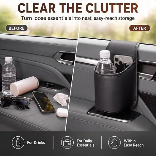Suitable for car window-mounted cup holders,made of PU leather, an automotive accessory for daily driving.