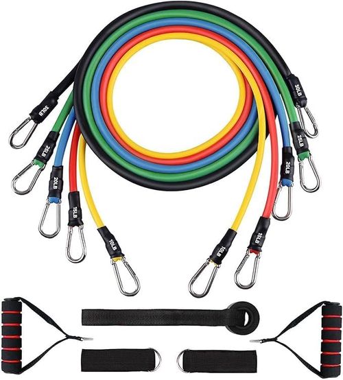 Fit Simplify Resistance Bands Set for Exercise, Stretching and Workout Toning Tube Kit with Foam Handles, Door Anchor, Ankle Strap and Long Carry Bag for Men, Women (Multicolour)