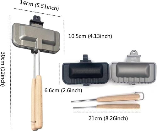 Toasted Sandwich Maker Double, Camping Toastie Maker with Heat-Resistant Handle, Breakfast Sandwich Maker, Multifunction Pancake Pan Non Stick for Home Outdoors Cooking