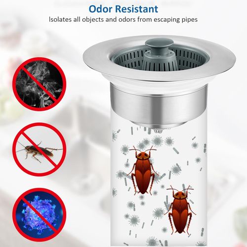 2-Pisce of 3-in-1 Kitchen Sink Drain Strainer and Stopper Combo, Stainless Steel Pop-Up Sink Stopper with Anti-Clog Basket Sink Strainer, Sink Bounce Core Drain Strainer for Standard 3-1 and 3-2 Inch Drains