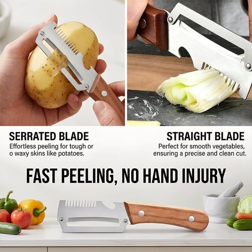 Vegetable Peeler for Kitchen – Multifunctional Stainless Steel Peeler with Wooden Handle and  Bottle Opener, Durable for Fruits and Vegetables