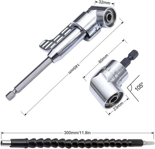 Flexible Hex Shaft Screwdriver Power Drill Bit Extension 105 Degrees Corner Device + Screwed Joint