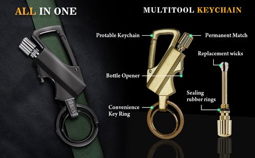 AirMount metal 3 in 1 Keychain Lighter|Waterproof Cigarette Flint Lighter + Keyring + Bottle Opener|Emergency Fire Starter Match Sticks Used for Outdoor Camping