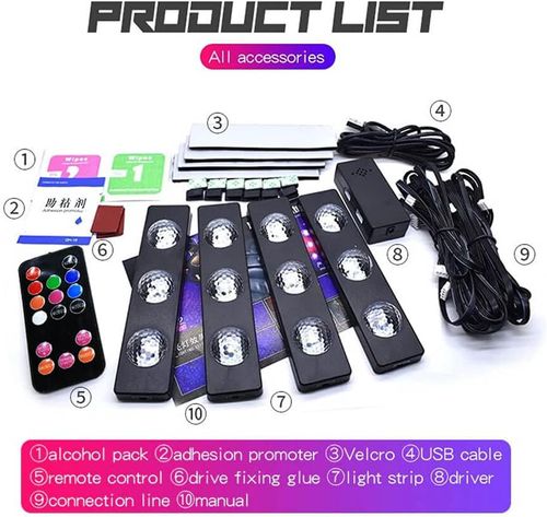 Auto Pearl 4Pcs USB LED Car Seat Bottom Atmosphere Starlight RGB Strip Light