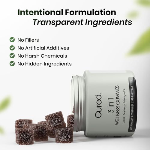 Cured 3 in 1 - Pure Himalayan Shilajit Gummies for Men & Women | Sea Moss Ashwagandha, & Manuka Honey Organic with 85+ Trace Minerals | All-Natural & 100% Vegan