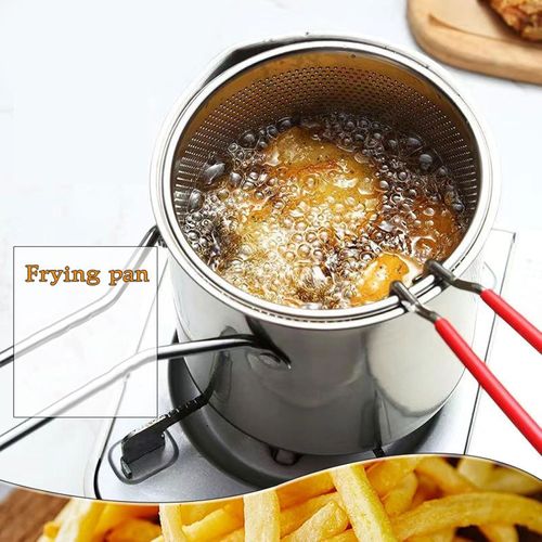 Stainless Steel Deep Fryer Pot, Frying Pan Stock Fry Pot with Strainer Basket and Handle for Fryer Oil, Bacon Drippings, Lard and Ghee oil