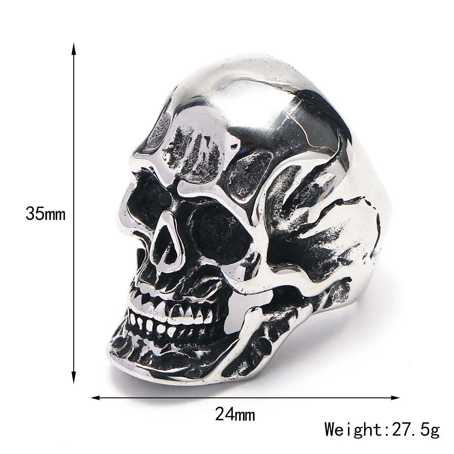 Fashion Jewelry Punk Hip Hop Big Skull Thai Silver Men's Ring S925 Sterling Silver Handmade Retro Ring Men's Personality Ring