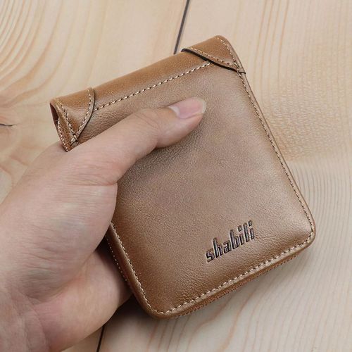 Men's Genuine Leather Card Holder Wallet Retro Casual Solid Color Short Card Holder Cash Envelope