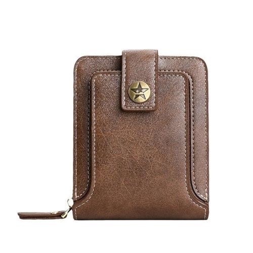 Men's Genuine Leather Card Holder Wallet Retro Casual Solid Color Short Card Holder Cash Envelope