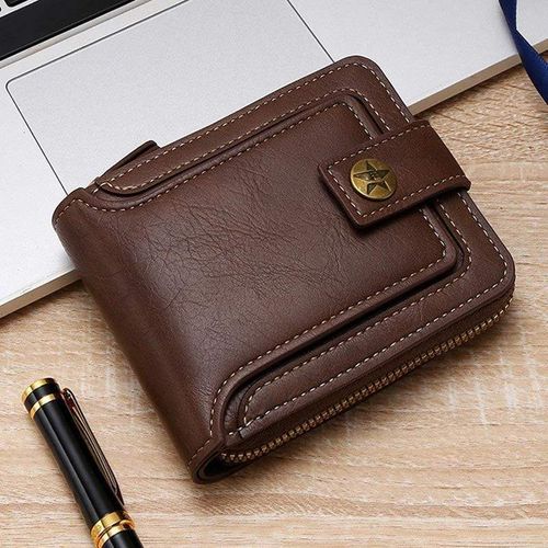 Men's Genuine Leather Card Holder Wallet Retro Casual Solid Color Short Card Holder Cash Envelope